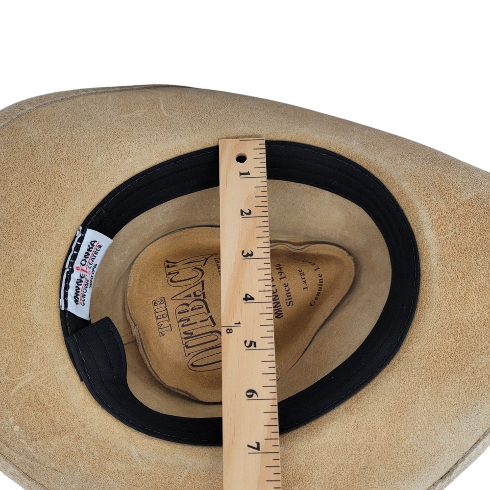 Minnetonka Outback Buffalo‎ Nickel Leather Cowboy Hat Buckskin Tan Size Large - Picture 11 of 12